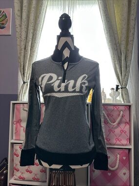 NWOT PINK Half-Zip Pullover Sweatshirt in Charcoal Gray XS